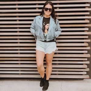 FAUX SUEDE MOTO JACKET FRINGE TASSEL